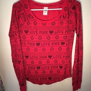 Pink Victoria’s Secret Red Pajama Sleep Top